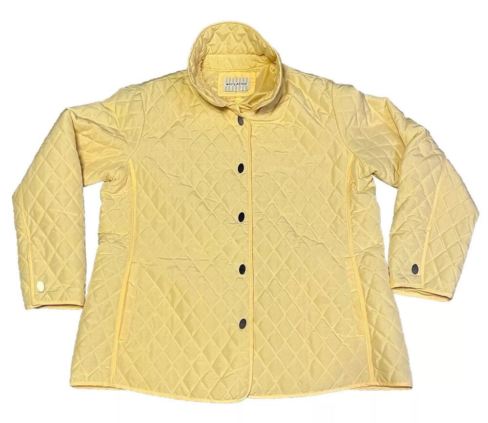Y2K Vintage White Stag Yellow Jacket Quilted Puffer Coat in Pastel Womens Large
